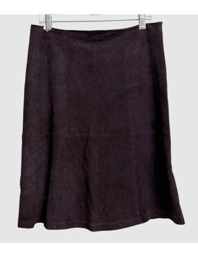 Eileen Fisher Aubergine Goat Suede A-Line Skirt Size M Knee Lenght Preppy Boho